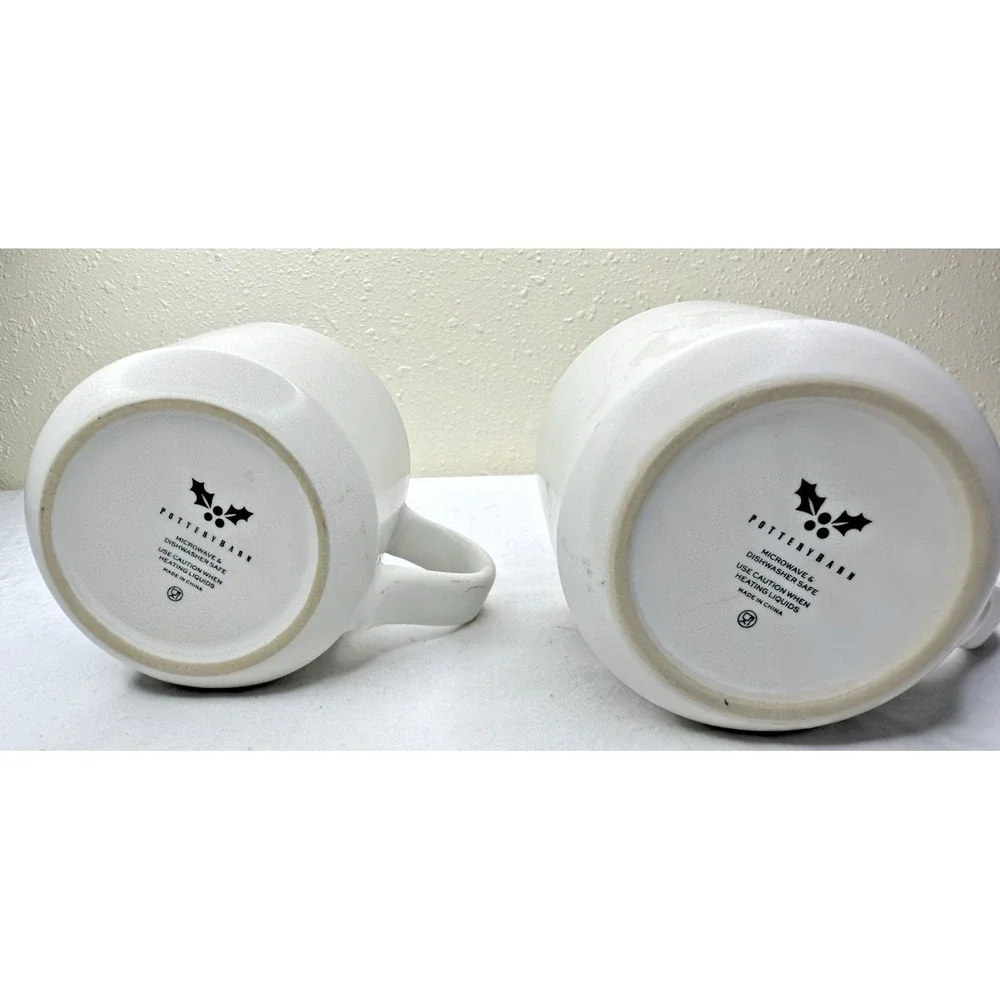 Pottery Barn Mug Christmas Initial A Wreath Set of 2 Ceramic